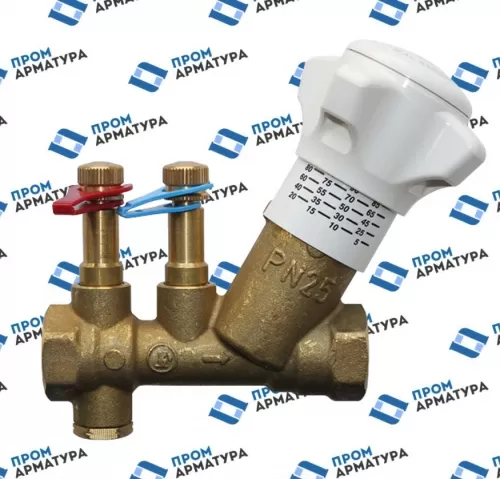 Клапан Giacomini балансировочный ручной латунь R206B внутренняя резьба без ниппелей Ду15 G1/2″ A Ру25 ВР Kvs=2.7м3/ч без ниппелей Giacomini R206BY013