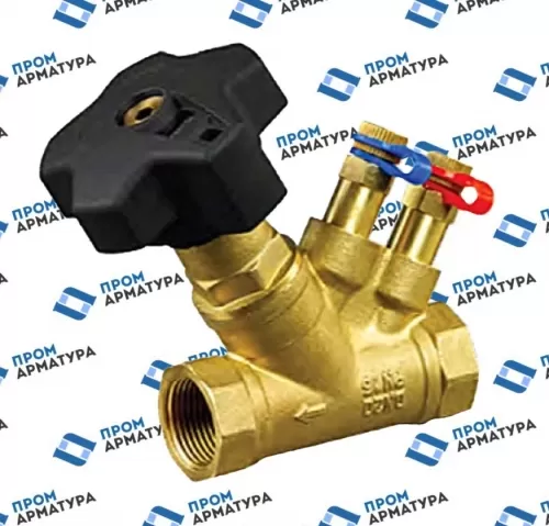 Клапан балансировочный ручной латунь MVT-R Ду15 Rp1/2″ Ру16 Тмакс=120 оС ВР Kvs=4.11м3/ч с измерительными ниппелями Ридан 003Z4041R